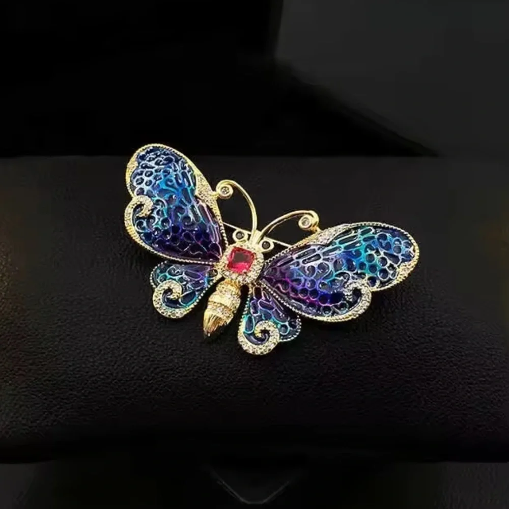 Luxury Elegant Blue Gold Butterfly Brooch